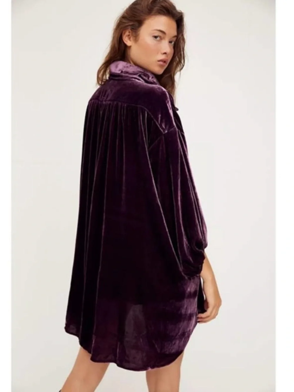 Free People Lux Velvet Shirtdress Deep Purple S Small Whimsigoth Dark Romance